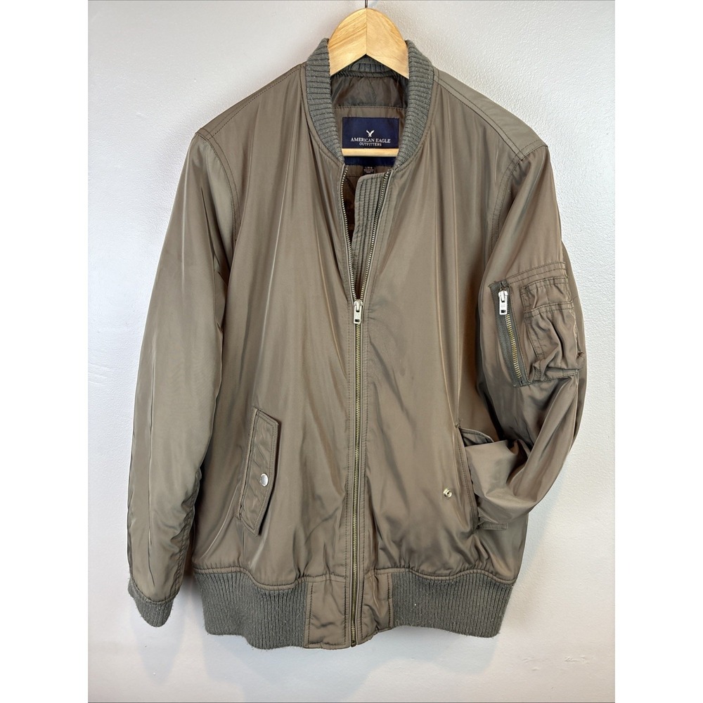American Eagle Bomber Jacket Men's L Military Flight Green Full Zip‎